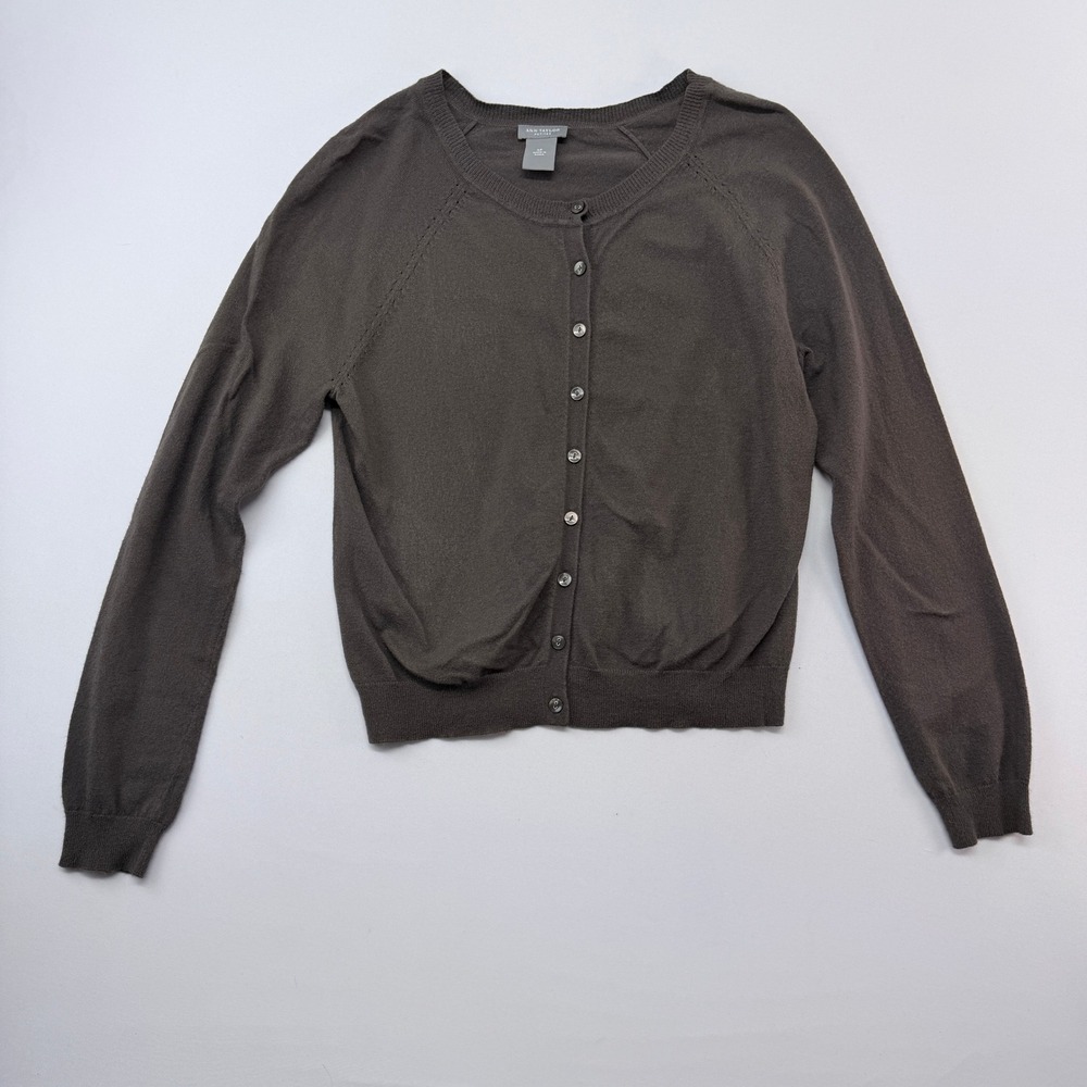 Ann Taylor Petites Brown Button Front Cardigan Crew Neck Viscose Blend SP